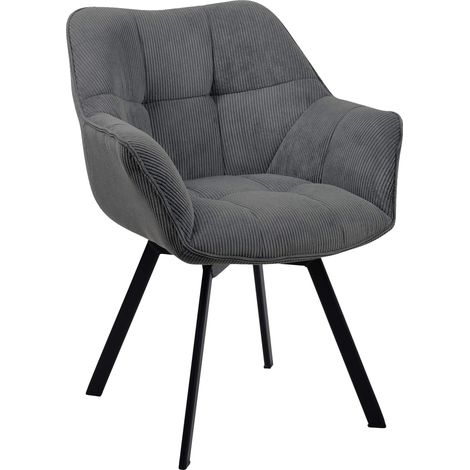 Chaise de salle à manger assise pivotante confortable en velours côtelé gris foncé et métal noir 100002039