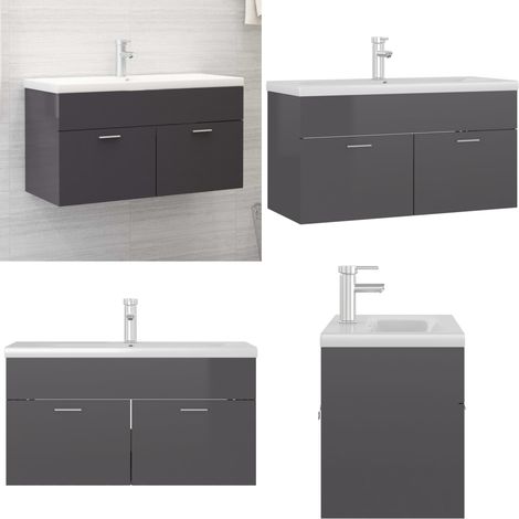Waschbeckenunterschrank mit Einbaubecken Hochglanz-Grau - Waschbeckenunterschrank - Holzwerkstoff - Küchenmöbel - Badezimmermöbel - Grau - Home & Living