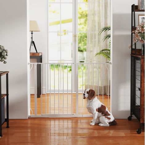 Puerta de seguridad extensible para perros 75-115 x 76 cm blanca HAVRYA (1/5)