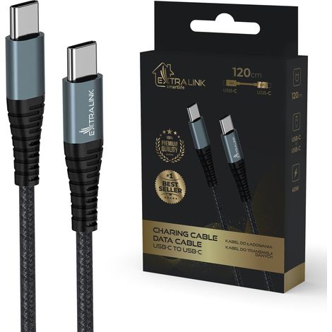 Extralinksmart life cavo 60w, usb-c a usb-c 120cm, pvc, 5v 2,4a/3a, grigio