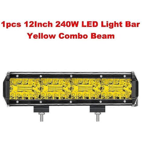 Barre LED NLpearl 4-20 pouces jaune tout-terrain 120 W pour camion, Jeep, SUV, UAZ 4x4, tracteur, bateau, VTT, phares LED 12 V/24 V, 1 pièce, barre jaune 240 W (1/5)