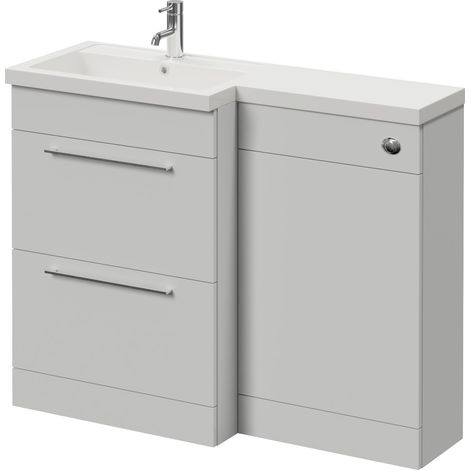 Napoli 390 Gloss Grey Pearl 1100mm 2 Drawer Vanity Unit Toilet Suite with Square Left Hand Lucia Basin - 1100mm - Chrome 320mm HandleWithout Kingston Toilet Pan