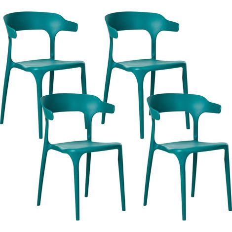 Conjunto de 4 sillas de jardín verde azulado de plástico resistente interior exterior Gubbio