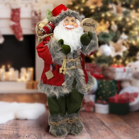 ECD Germany Figura Papá Noel de Poliresina 22x14x47 cm Rojo Verde Muñeco de Santa Claus de Pie Tradicional Realista Estatua Decorativa de Navidad Hogar Adorno de Interior o Exterior (1/5)
