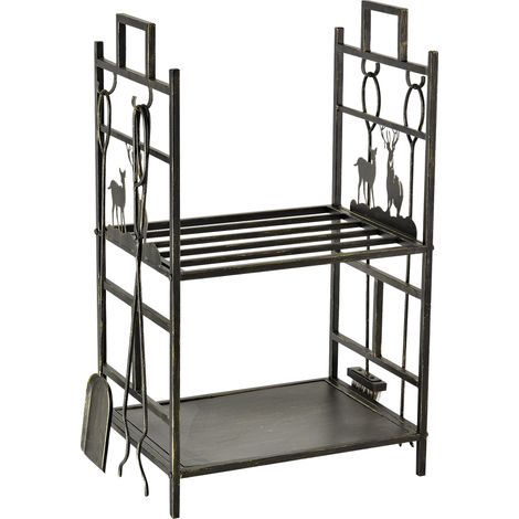 Portascatola per Legna da Camino in Ferro Oro 51,5x33x77 cm con Accessori Inclusi (1/5)