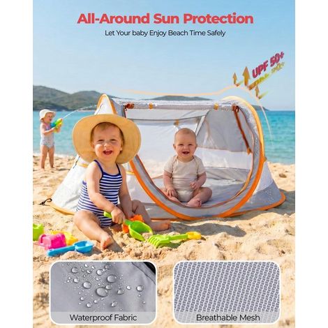 Tenda da spiaggia per neonati, grande tenda da spiaggia pop-up, tenda da viaggio portatile per neonati con zanzariera, tenda da gioco interna per neonati, tenda parasole con U (1/5)