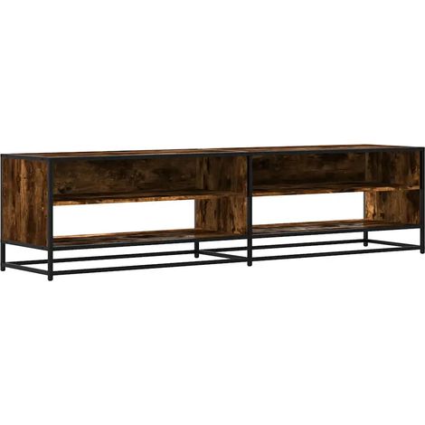 Meuble TV industriel avec grand rangement 180,5 x 40 x 46 cm en bois d'ingénierie chêne fumé