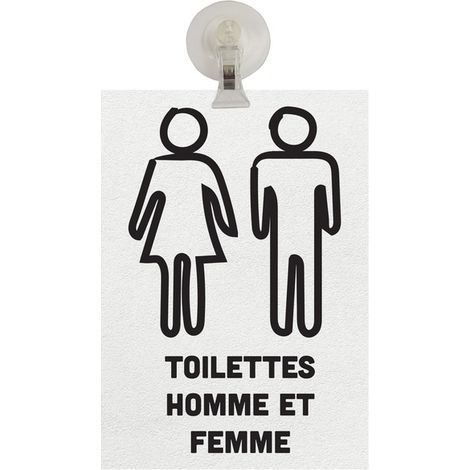 Panneau PVC "TOILETTES HOMME ET FEMME" fond blanc format A5 avec fixation ventouse (1/4)