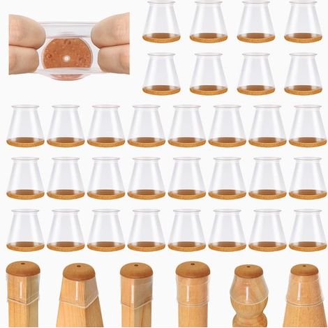 Protectores de patas de silla de 32 piezas, Protectores de silicona para patas de silla, Protegen suelos de madera y baldosas, Transparentes (1/5)