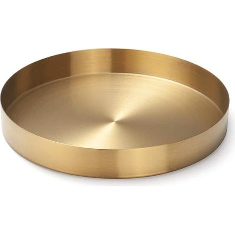 Plateau Decoratif,WOVTE Plateau de Service Rond Doré en Acier Inoxydable Bijoux et Maquillage Organiseur/Bougie Assiette Plateau (1/4)