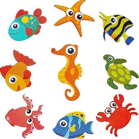 Lot de 9 autocollants antidérapants pour salle de bain et baignoire, résistants à l'eau et à l'eau (motif créatures marines). (1/5)