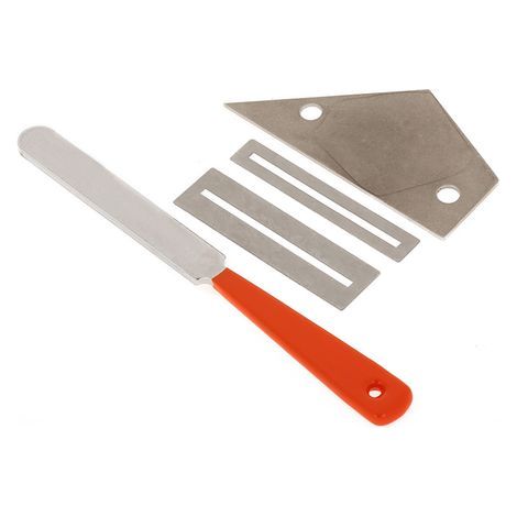 Kit per la riparazione di chitarre, comprensivo di lima per piegare le corde, strumento di livellamento e tampone abrasivo. (1/5)