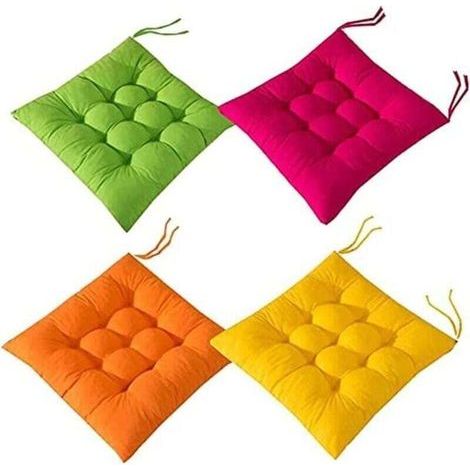 Coussins de chaise carrés, XU, Coussins de siège de patio, Coussins de chaise de salle à manger épais avec attaches, Coussins de siège de chaise de salle à manger (40 x 40 cm), 4 pièces - KZQ (1/4)