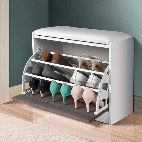 Scarpiera Panca 1 Anta Tripla Profondita con Seduta in Eco Pelle Grigio 60x30x48 (1/5)