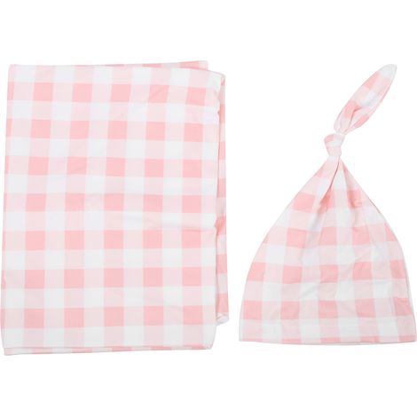 Ensemble de 2 pièces pour bébé : couverture d'emmaillotage, bonnet et serviette de lit doux, rose, 80 x 100 cm. (1/5)