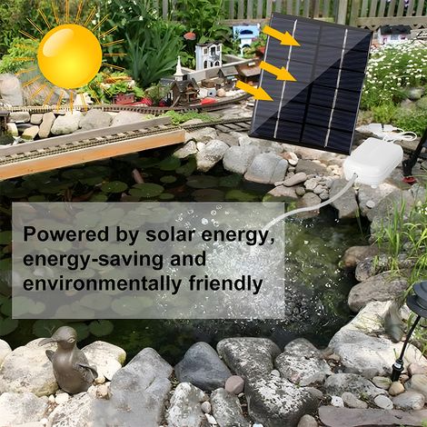 Ortviai Aérateur Solaire pour Étang et Aquarium avec Batterie 2000 mAh, Pompe à Air 1,6 L/min, Étanche IP67, Blanc
