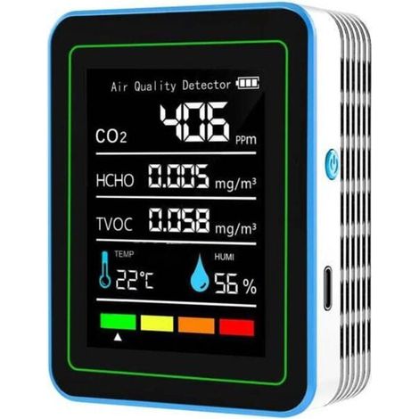 Moniteur de qualité de l'air intérieur 5 en 1, détecteur portable précis de CO2, TVOC, HCHO, température et humidité, testeur de qu (1/4)