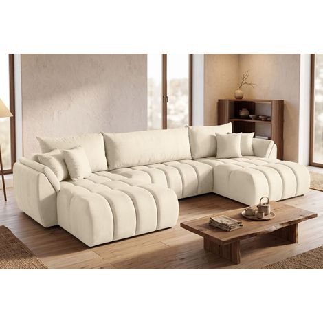 Wohnlandschaft mit Schlaffunktion COLLIN Sofa in Stoff Monolith Ecru (1/5)