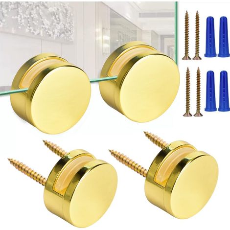 Kit de montage de miroir sans cadre doré 3-5 mm, lot de 4, avec vis longues et chevilles robustes.
