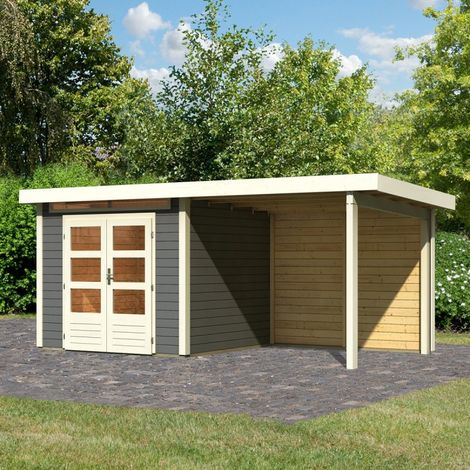 Abri Jardin Bois Massif Gris Terre 5.95m² Appentis Karibu Kandern 3 (1/5)
