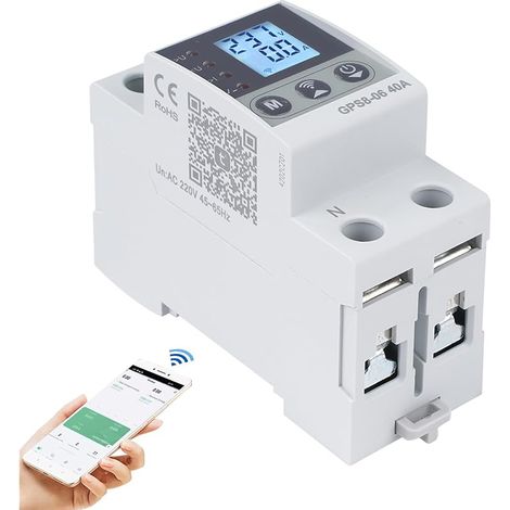 40A wifi Interrupteur protecteur de surtension Surge protector compteur electrique 2P 220V AC Auto réinitialisation La surtension/sous-tension et la surintensité peuvent être réglées (GPS8-06-U) (1/5)