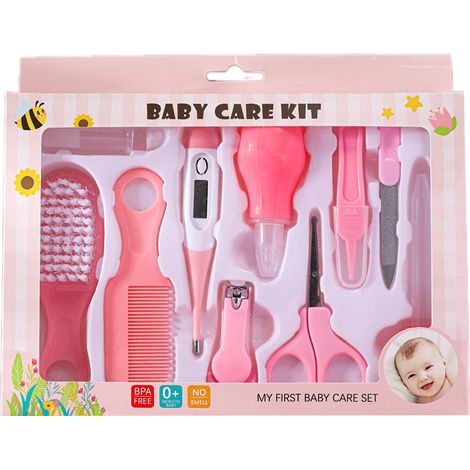 Trousse de Soins et Toilette Bébé 10 en 1 - Kit Complet Nouveau-né, Enfant, Fille et Garçon - Ensemble Rose (1/5)