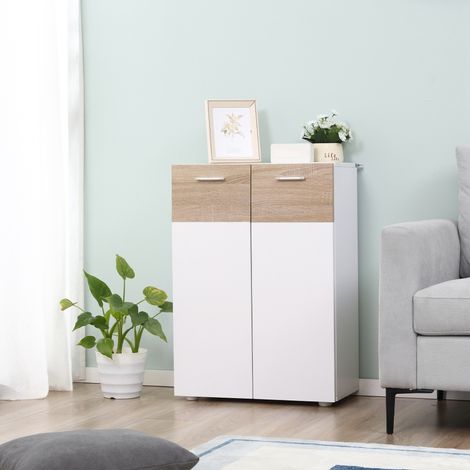 Kleankin Badezimmer-Unterschrank mit 2 Türen und verstellbaren Einlegeböden, vielseitiges Holzmöbelstück für Wohnzimmer, Küche und Esszimmer, 60 x 30 x 85 cm, Weiß