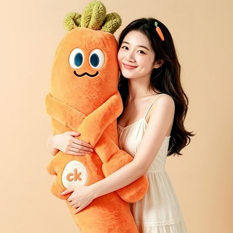 Oreiller de corps long, oreiller en peluche pliable avec lecture de musique et enregistrement Bluetooth, peluche douce, aide au sommeil pour adultes dormant sur le côté Carotte 120 cm (1/3)
