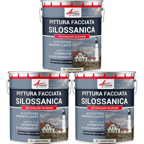 Pittura silossanica per esterni e facciate, ad alto potere idrorepellente - ARCAFAÇADE SILOXANE - 3 x 10 L Bianco Crema - RAL 9001 - ARCANE INDUSTRIES
