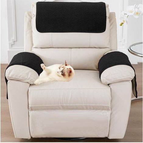 Housses d'accoudoirs, protège-accoudoirs en Velours d'agneau avec Poches, antidérapantes, Housse de Fauteuil pour Fauteuil TV, Amovible, Lavable (Noir)