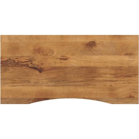 Bureau en Bois Massif de Manguier, Design Courbé, Table de Travail 140x50x2.5 cm, Couleur Bois Naturel (1/5)