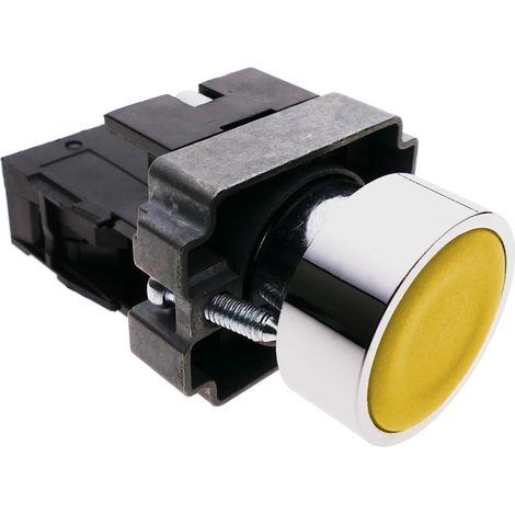 BeMatik - Pulsador de enganche 22mm 400V 10A con bloqueo amarillo