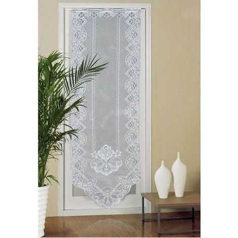 Transparenter Vorhang – 60 cm x 180 cm – Gesticktes Blumenmuster – Halbtransparent – Für Wohnzimmer, Schlafzimmer, Küche, Badezimmer – Weiß – 1 Stück (1/5)