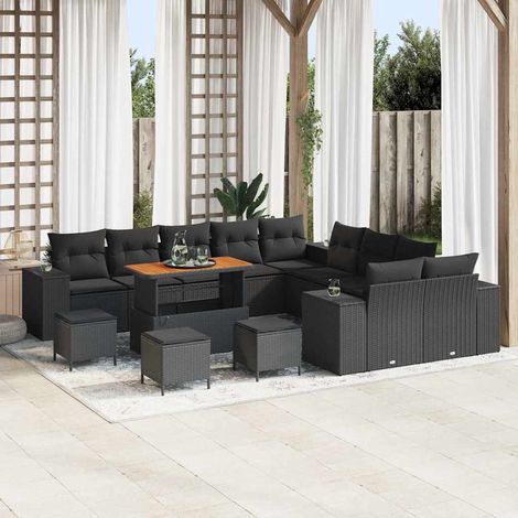 Conjunto de sofá de jardín 14 pcs Negro ratán sintético vidaXL (1/5)