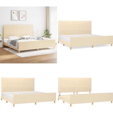 Bettgestell ohne Matratze Creme 200x200 cm Stoff - Bettgestell - Doppelbett - Cremefarbenes Bett - Lattenrost - Holzrahmen - Home & Living (1/5)