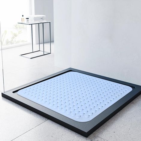 Tapis de douche antidérapant - 80 x 80 cm - Avec ventouses - Pour douche ou baignoire - Grand tapis carré - Bleu B - 80 x 80 cm (1/5)