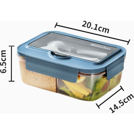 Mikrowellengeeignete Bento-Lunchbox, 1400-ml-Mahlzeitenbox mit 3 Fächern und Besteck, Lunchbox für Picknick, Arbeit, Schule, Camping (blau)