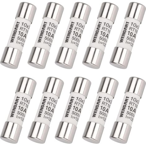 Lot de 10 Fusibles Cylindriques en Céramique 10A AC 500V Taille Standard 10x38 mm (RO15) Pouvoir de Coupure Ultra-Élevé 120kA Protection Fiable pour VMC, RT18-32 (1/5)