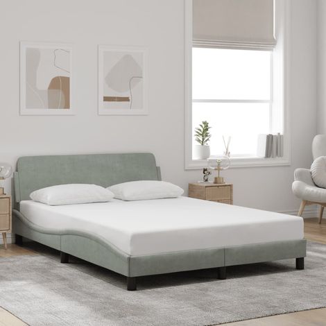 Vidaxl – Cadre de lit 140x200 cm velours gris clair – Tête de lit rembourrée – Pieds robustes pour stabilité – Lattes en contreplaqué pour soutien optimal (1/5)