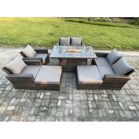 Fimous 8-Sitzer Polyrattan Gartenmöbel Set Garten Sofa im Freien Stuhl Gasfeuerstelle Esstisch Set mit 2 Großer Fußhocker Doppelsitz-Sofa Sessel (1/5)