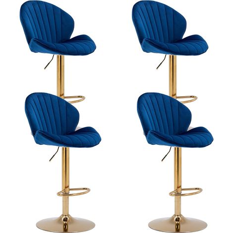 Wahson Tabouret de Bar Lot de 4 Chaise de Bar Réglable Tabourets Hauts avec Dossier pour Bar Cuisine, Velours, Bleu