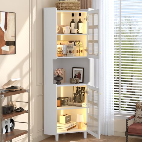Mueble esquinero blanco con LED, acabado lacado, MDF, 63,5 x 157,5 cm, OKWISH (1/5)