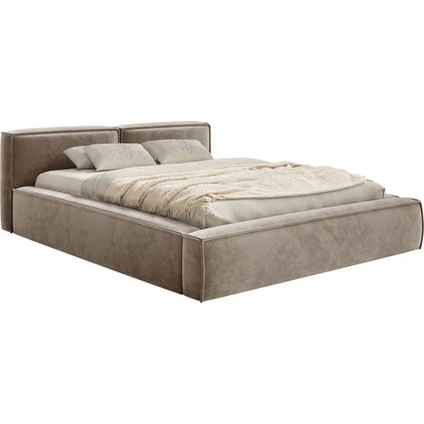 Selsey Tilves Slim – Polsterbett 160x200 mit Bettkasten und Lattenrost, Velours, hellbraun
