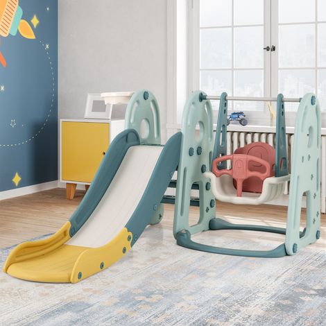 Ensemble Balançoire Toboggan 4 en 1 18 Mois+ Panier de Basket Vert (1/3)