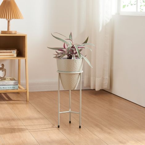 Soporte para plantas Asten con macetero metal 41xØ16cm - Gris Claro [en.casa]