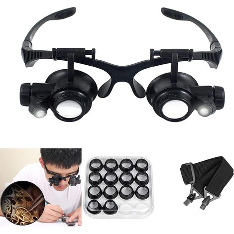Lupa con luz LED - lupa para joyería - lupa para reparación de relojes - equipada con 8 lentes intercambiables - Para trabajos de precisión (1/5)