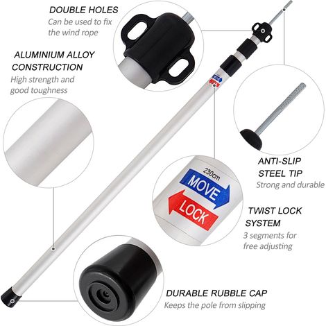 Poteau de tente épais en alliage d'aluminium, tiges de support réglables, abri de plage, auvent, poteaux de remplacement, accessoires pour camping, randonnée, sac à dos (1/5)