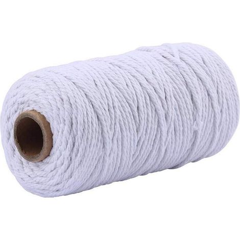 Corde Macramé - Coton Naturel 2 mm x 200 m - Pour Tenture Murale Porte-Plante Rideau Bohème - Blanc