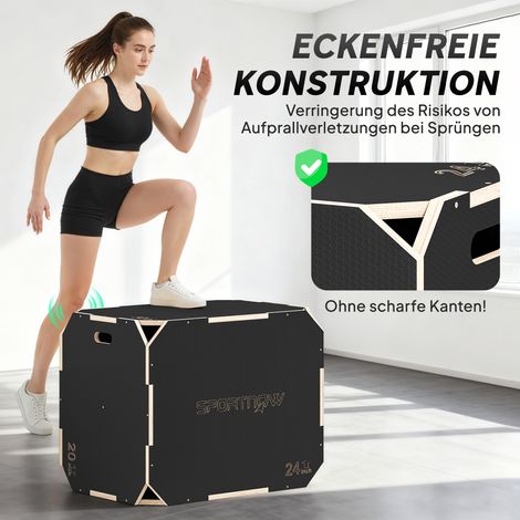 Boîte pliométrique 3-en-1, boxe de saut avec poignées, pour entraînement domestique et extérieur, 3 hauteurs réglables, bois noir (1/5)