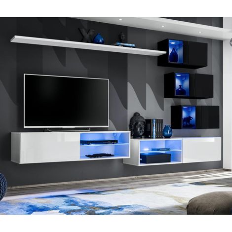 Ensemble Meuble TV Design "Switch XXIV" 250cm Blanc & Noir (1/4)